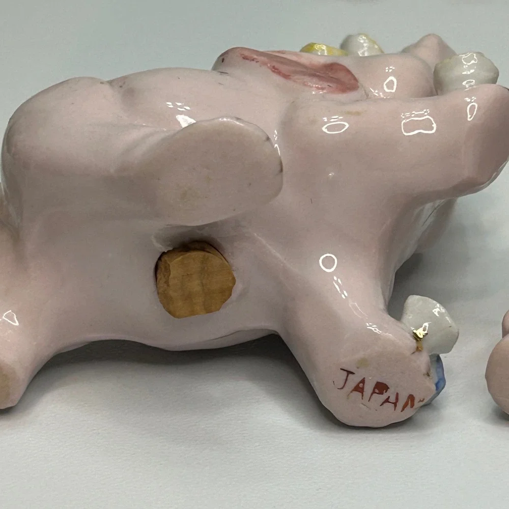 Vintage Pink Elephant Salt and Pepper Shakers Japan Ceramic Floral Gold Trim